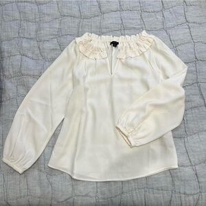J. Crew Cream Ruffled Blouse